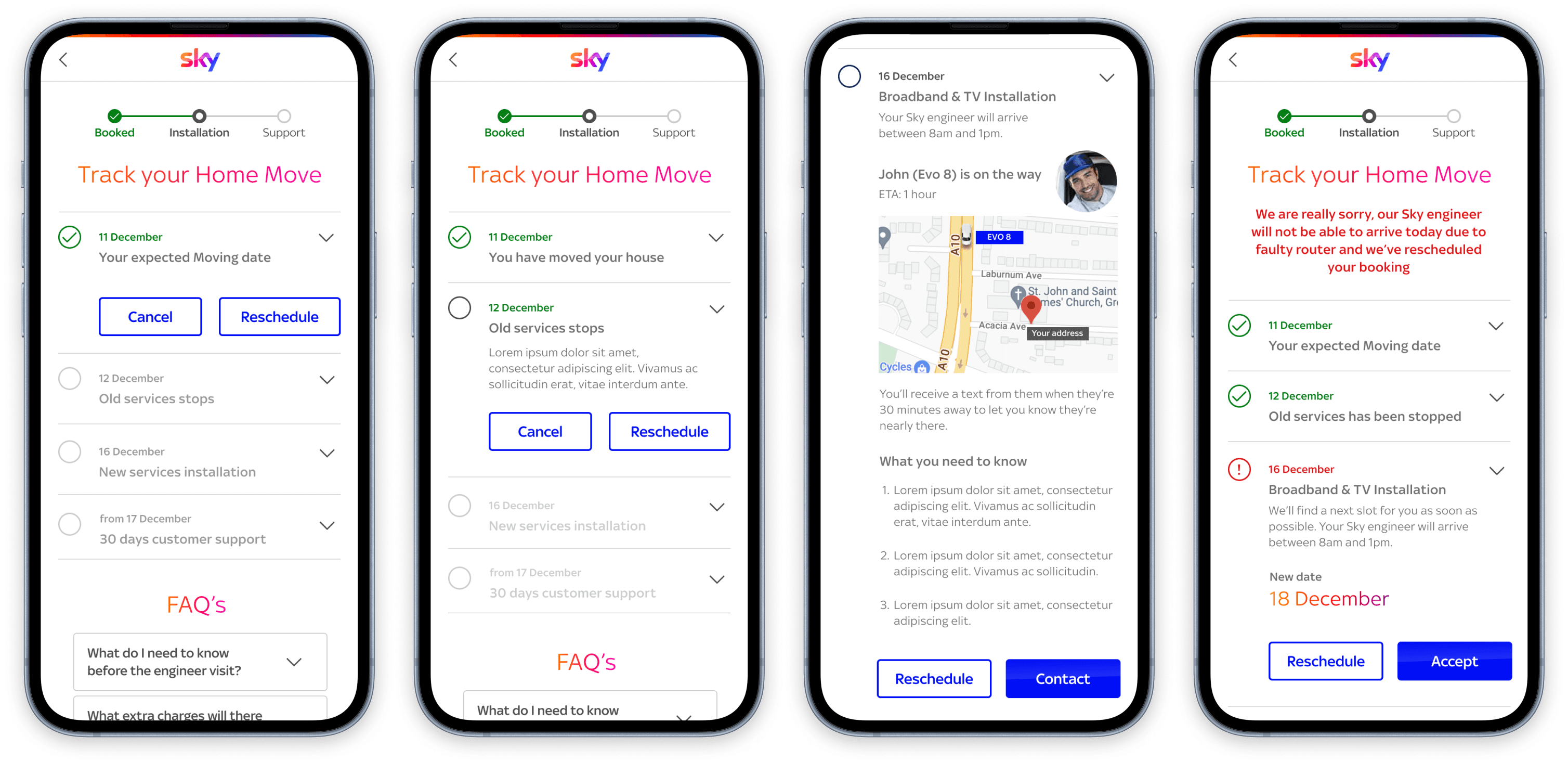 Sky Home Move tracking process designed with accordion components